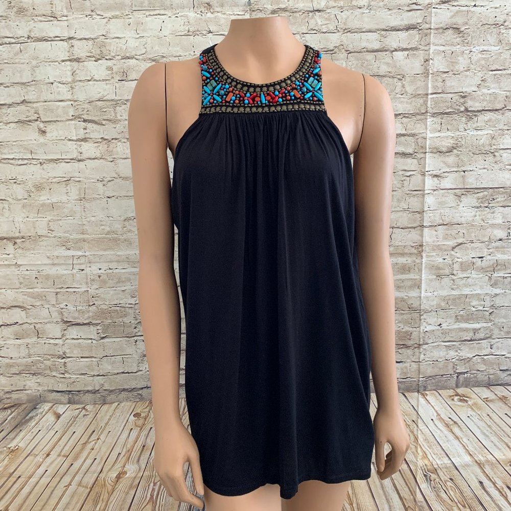 VGC Michael Kors Black Beaded Tank Top Blouse Size Small